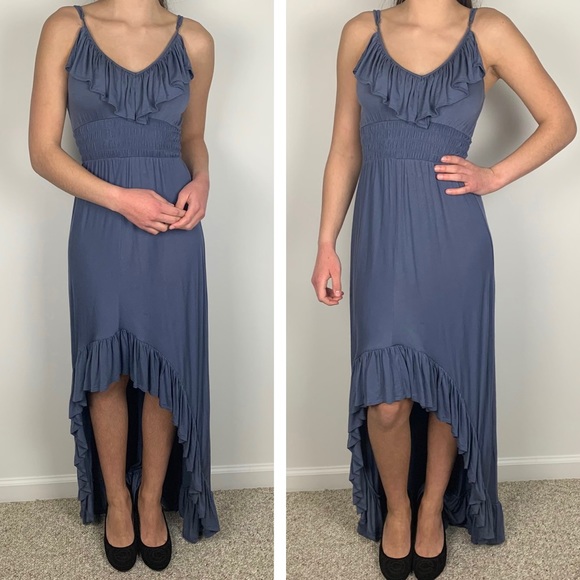 Express Sleeveless Hi Low Ruffle Blue Maxi Dress - Picture 2 of 10